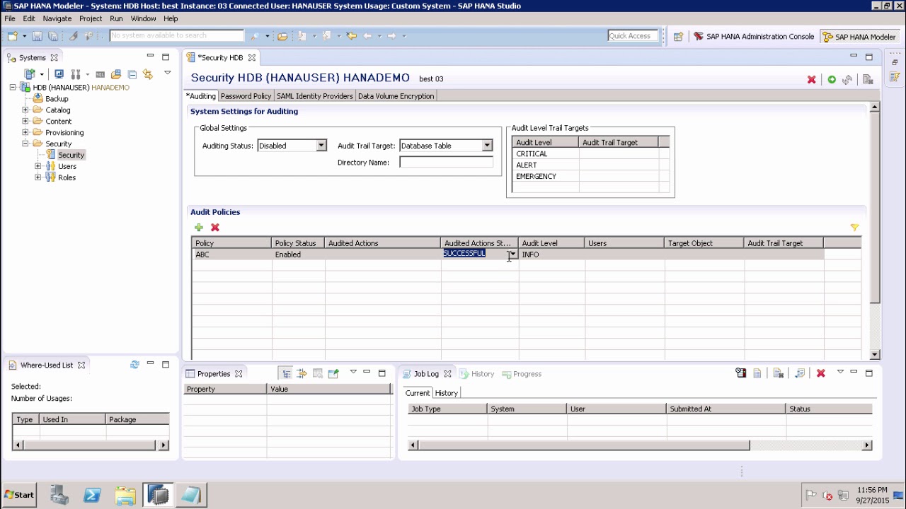 HANA Administration - Defining Audit Policy