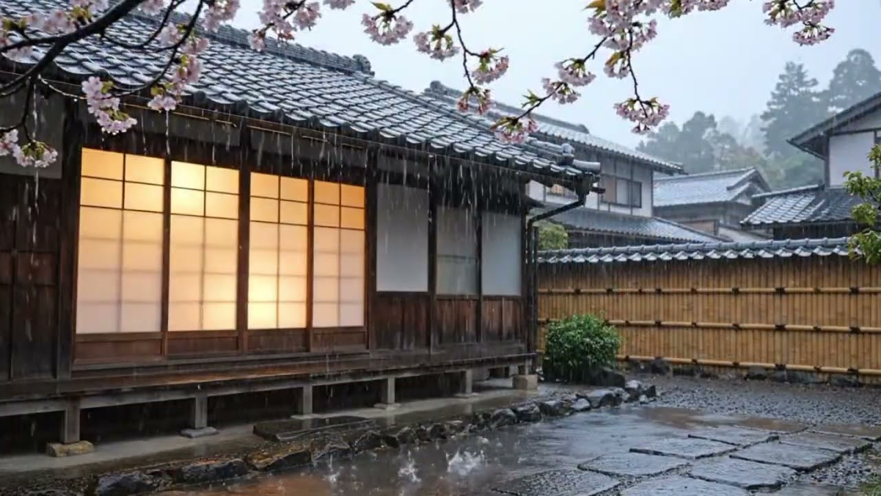 Heavy Night Rain in a Quiet Japanese Village – Deep Sleep Countryside Ambience