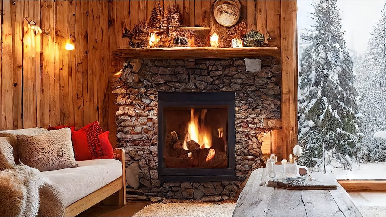 4 Hours of HD Real Fireplace | Smooth jazz for relaxing, stress relief, studying or working