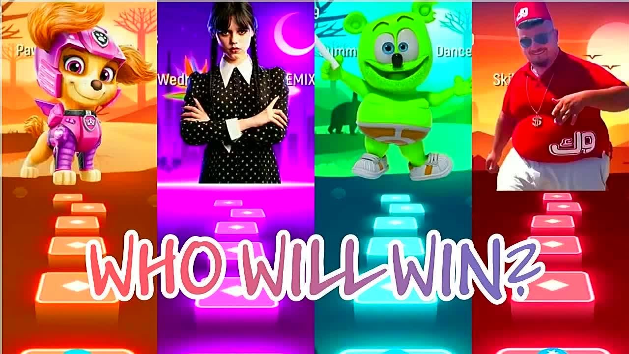 Skye vs Wednesday Dance vs Gummy Bear vs Skibidi Bop Yes Yes Yes - Tiles Hop EDM Rush