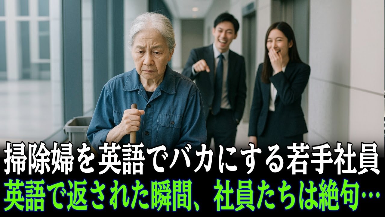 掃除婦のおばあさんを英語で嘲笑する若手社員…英語で返された瞬間、社員たちは絶句——おばあさんの正体は！