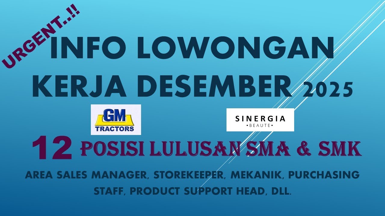 INFO LOWONGAN KERJA HARI INI LULUSAN SMA SMK NOVEMBER 2025 | AREA SALES MANAGER | PURCHASING STAFF |