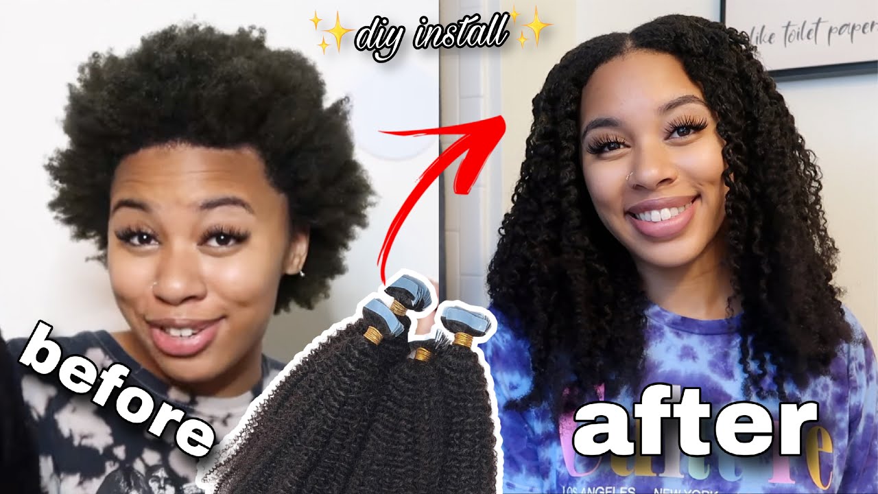 TRYING TO INSTALL AFRO KINKY CURLY TAPE INS ON 4C HAIR | Curls Queen