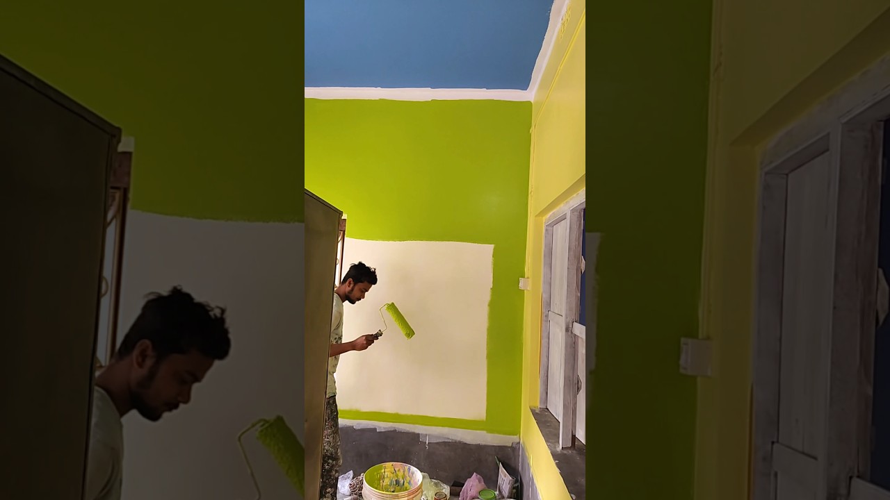 Lemon and yellow colour combination bedroom wall paint #wall #decoration #painting #room #work