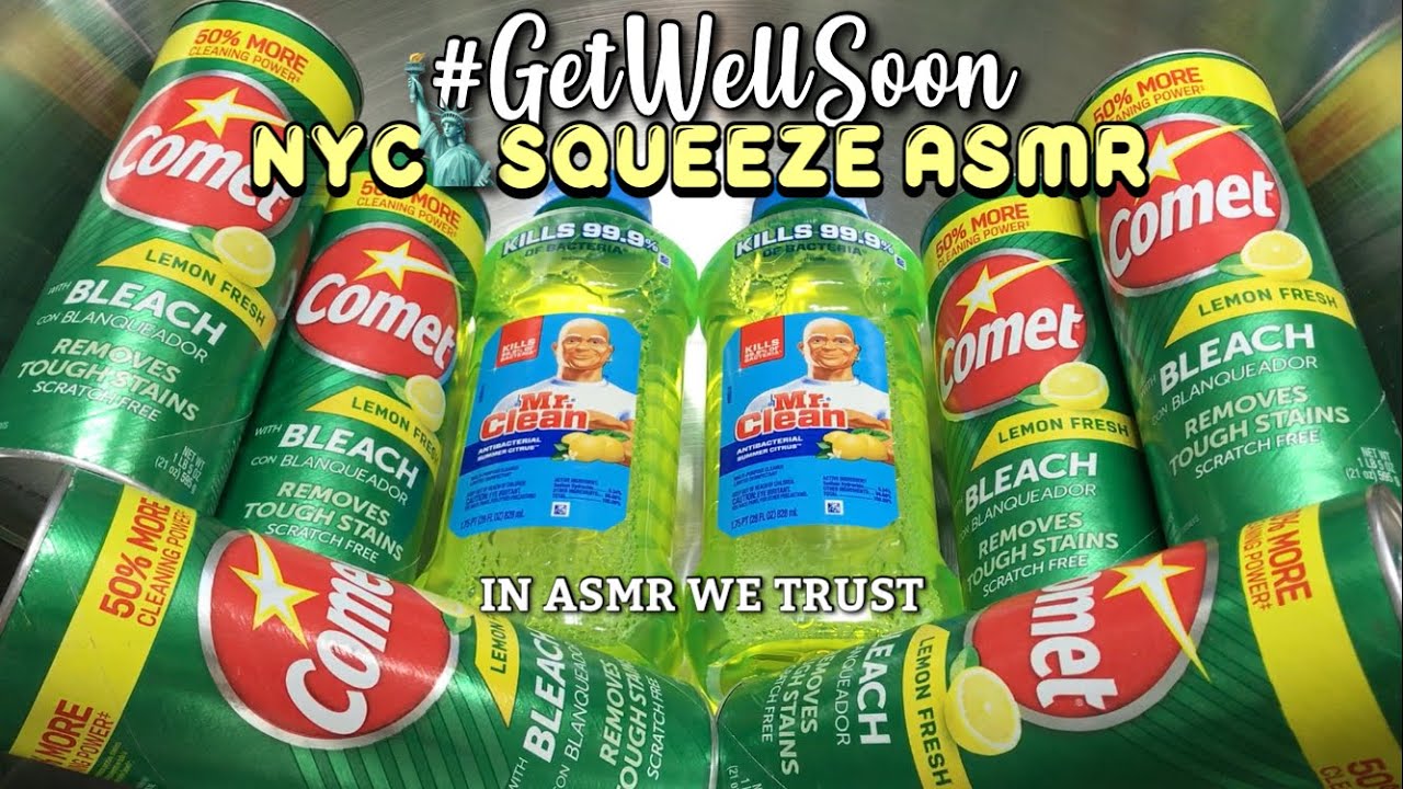 ASMR🗽6 Cans Lemon Comet + 2 Bottles Neon Lemon Mr.Clean | Get Well Soon NYC Squeeze ASMR Collab