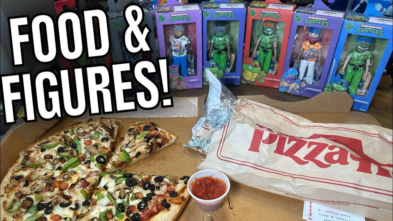 Food and figures! Do TMNT Ben Cooper figures pair well with a big sloppy Pizza Hut pan pizza!? 