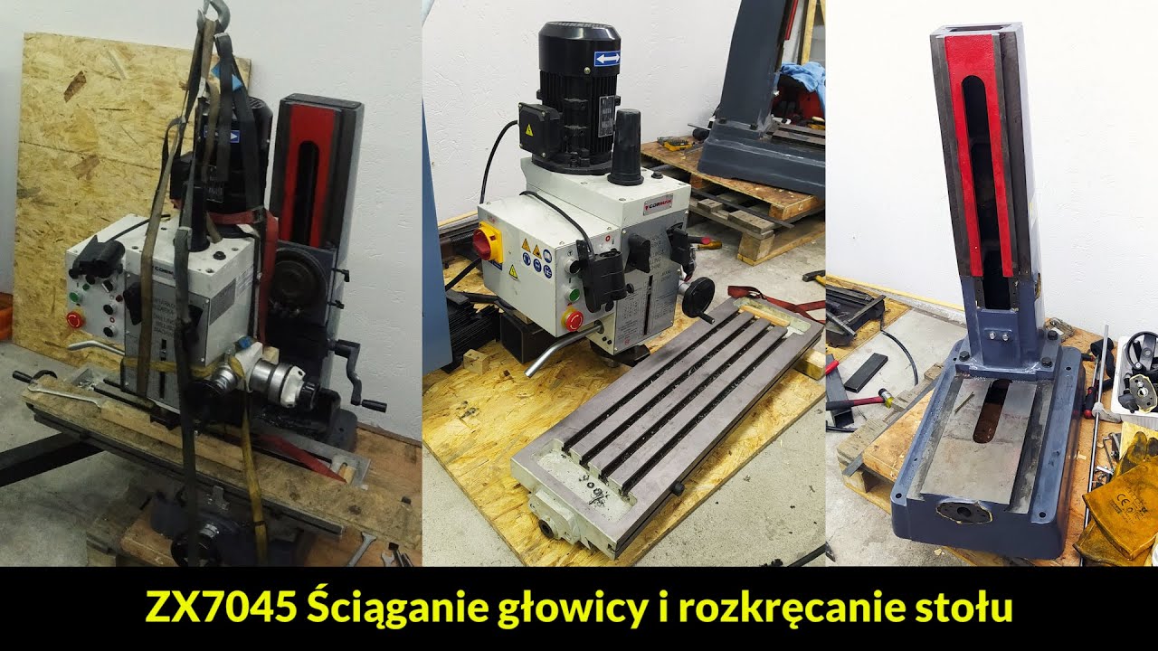 [Frezarka ZX7045] - Ściąganie głowicy, rozbiórka stołu krzyżowego. Przegląd zerowy.