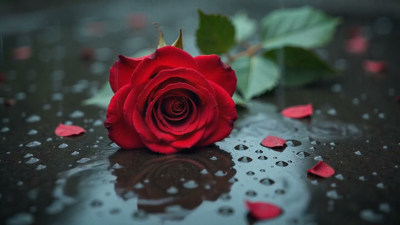 Rose In The Rain ♥️ Valentines Day ♥️ Background Ambience 🌧️ Relaxing ♥️ 3.5hrs 🌧️ Romantic ♥️ Love