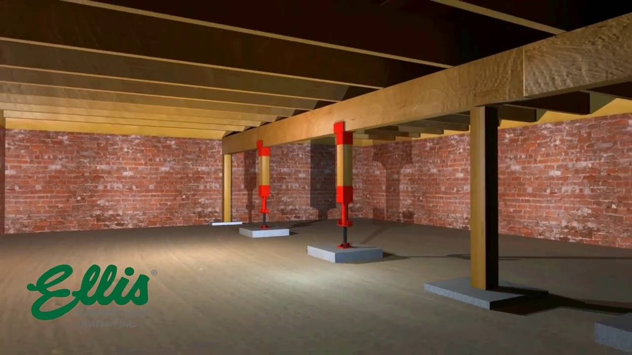 Sagging floor and foundation support with Ellis Manufacturing Screw Jacks SJ-4 & SJ-6