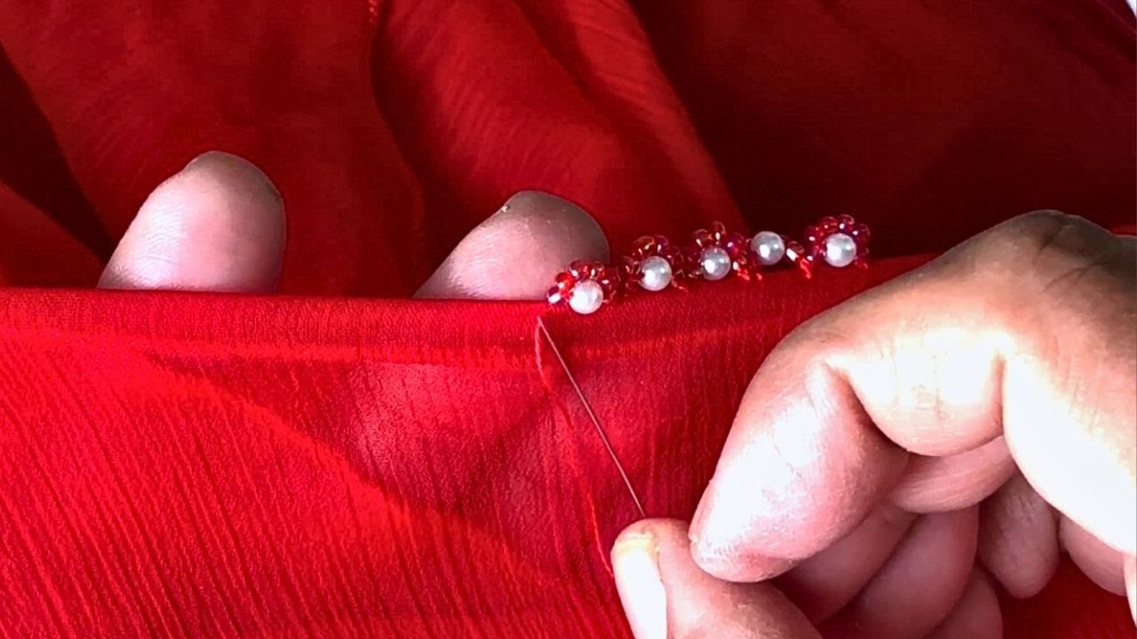 Making the boarder with beads on a dress in an easy way #video #fyp   #satisfying