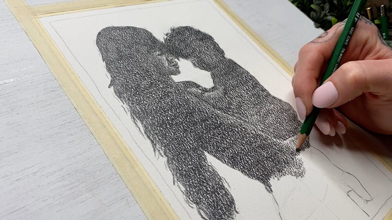 ASMR Pencil Scratching Art Video | No Talking | Silhouette Sketch of Mama & Baby | Relax Sleep Study