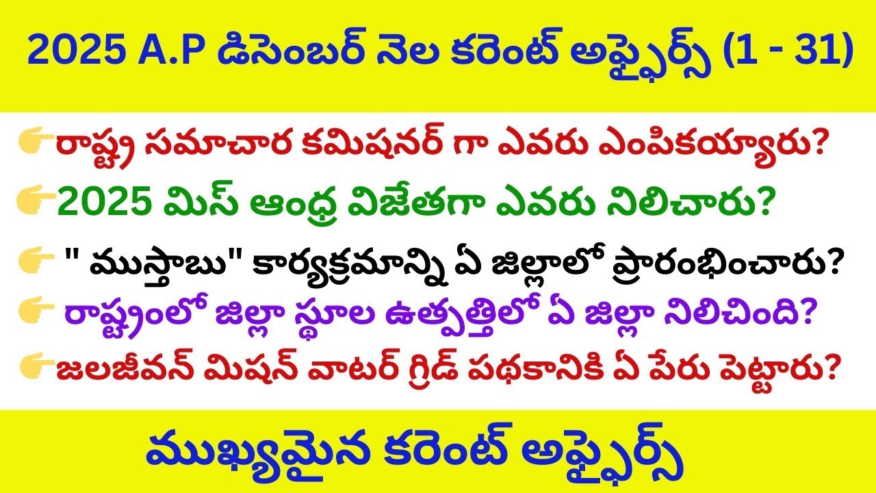 2025 Andhra Pradesh December current affairs|| A.P DECEMBER CURRENT AFFAIRS 2025