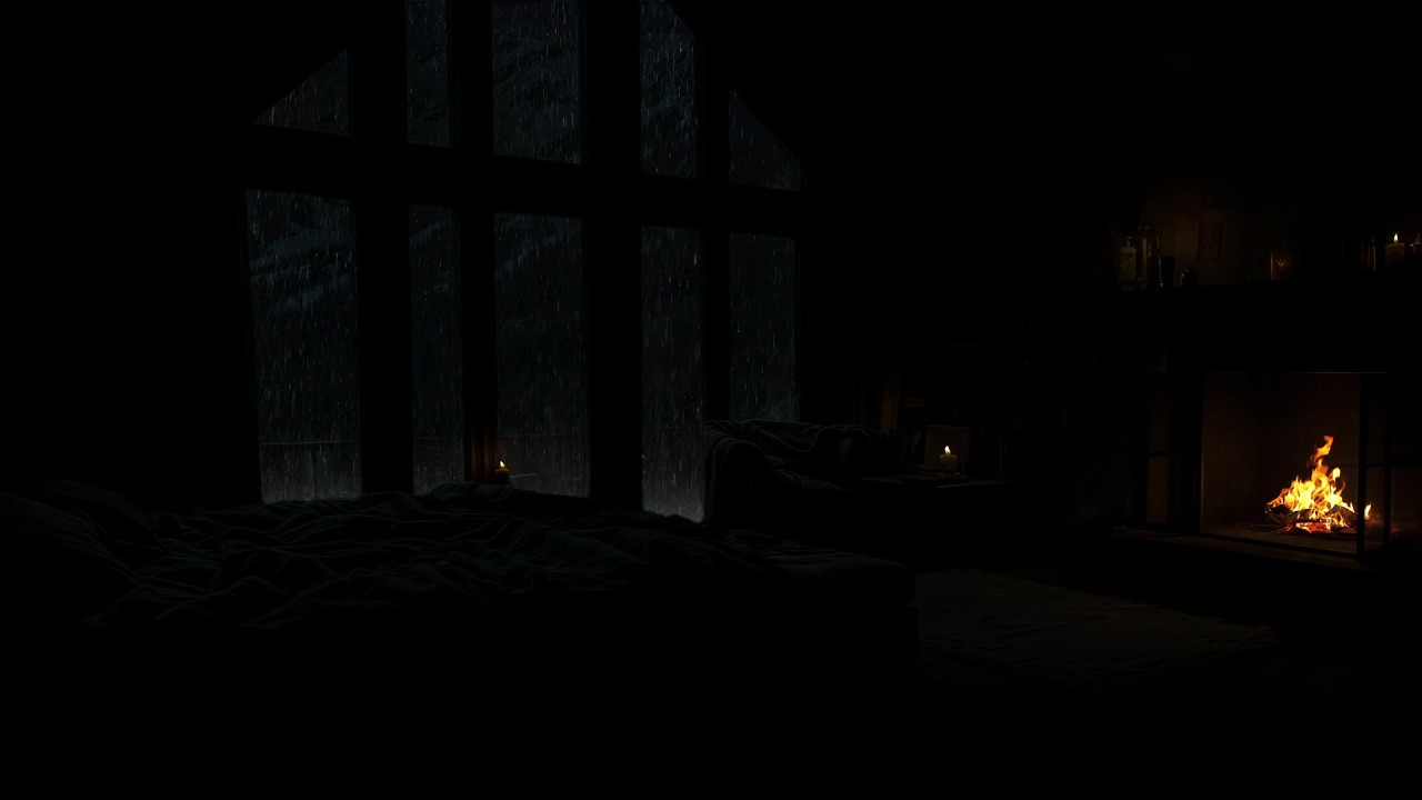 (No Ads) Heavy Rain Night & Fireplace • 5 Minutes to Deep Sleep 🌧️🌙Calm Mind & Insomnia Help