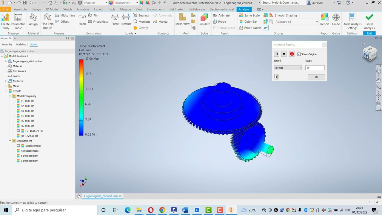 Como criar um modelo 3d de engrenagens cônicas e analise de vibrações com o Inventor
