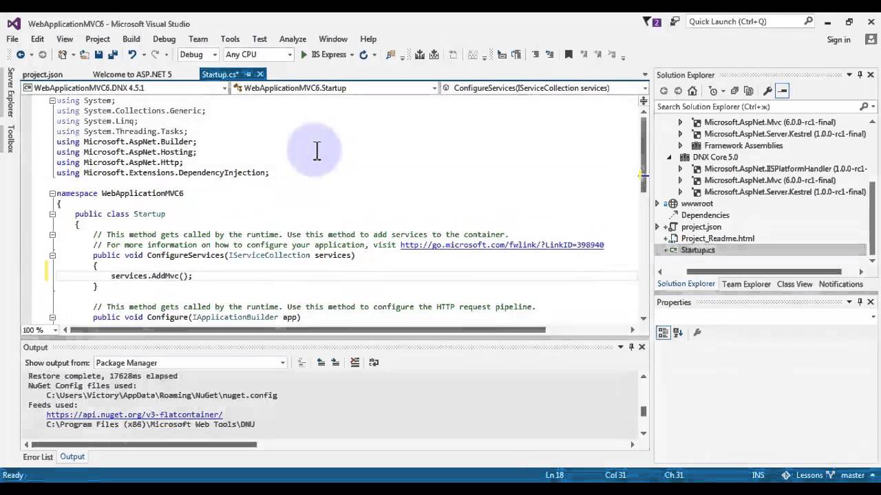Asp MVC6: добавляем модель, представление, контроллер (Asp.Net5 - Урок 3)