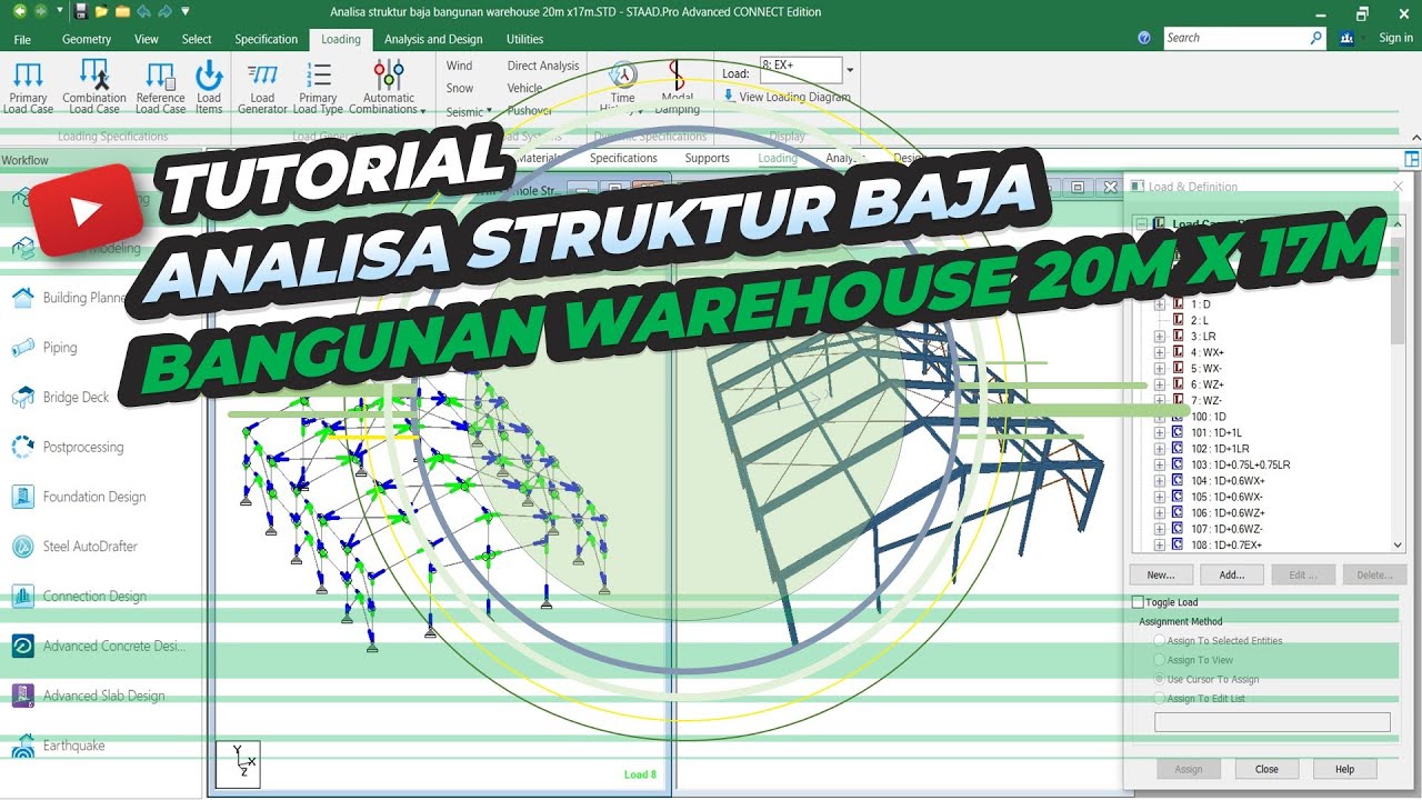 Tutorial Staad Pro - Analisa struktur baja Bangunan Warehouse 20mx17m (1.5 Jam Selesai!!)