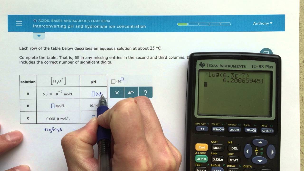 ALEKS - Interconverting pH and Hydronium Ion Concentration