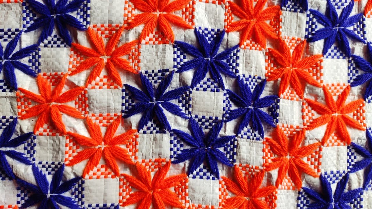 Aasan embroidery of rice bag / plastic bori aasan design .