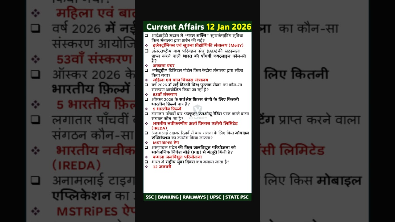 12 January Current Affairs (Hindi) 