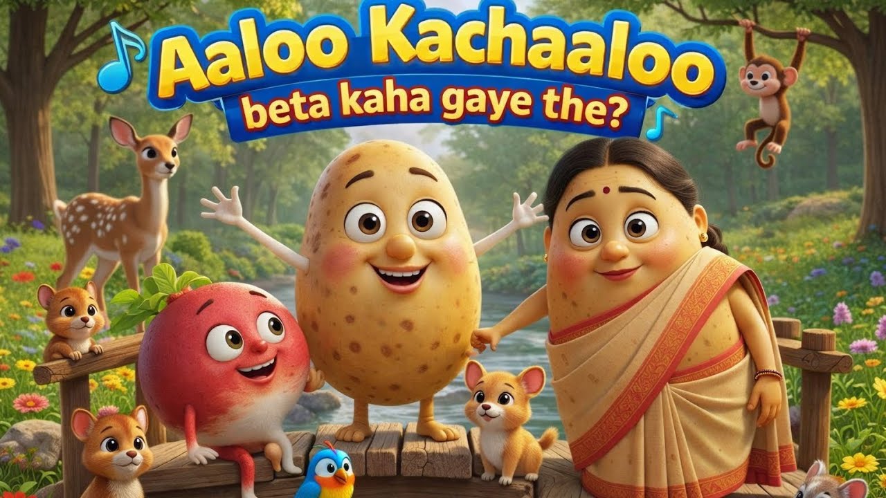 Aloo Kachalu Beta Kahan Gaye the? baigan ki tokri me so rhe the| Hindi Rhymes for Kids | 3D Cartoon🌿