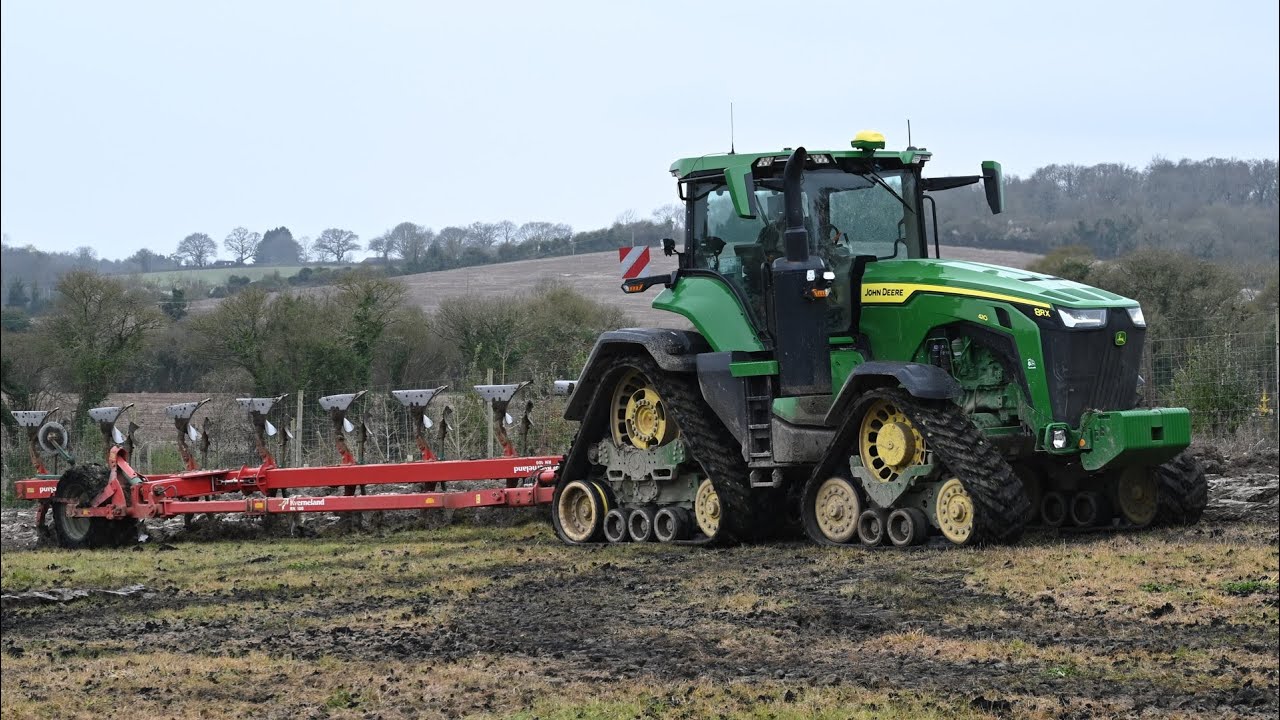Ploughing with John Deere 8RX 410 & Kverneland 8 Furrow