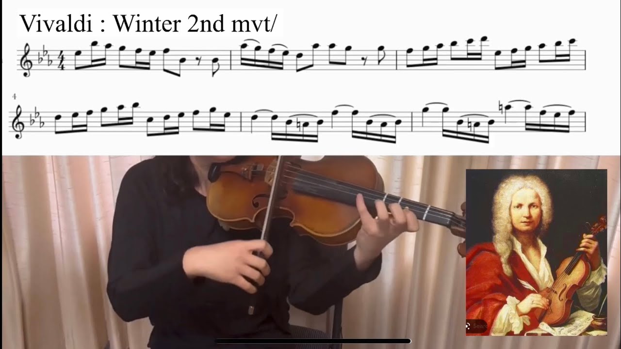 Vivaldi Four Seasons : Winter | 2nd Mvt.| Sheetmusic | Practice Tempo| 8th note=76