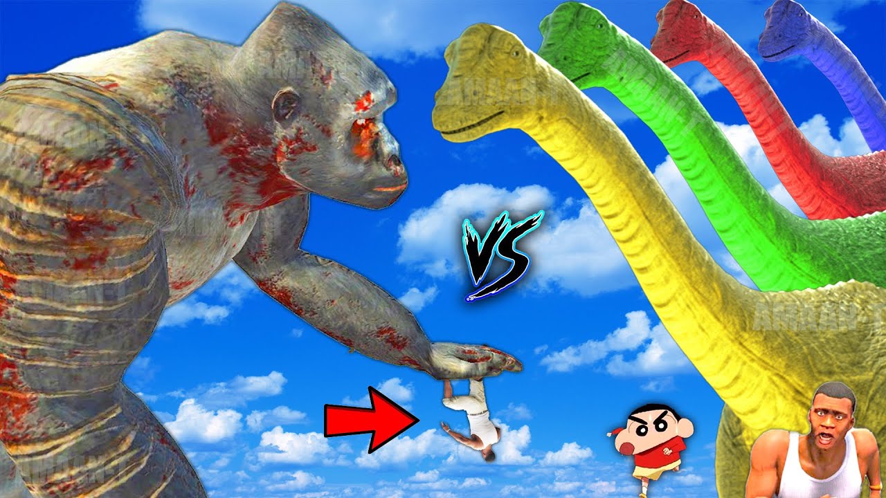 SHINCHAN & FRANKLIN Fight GORO THE GIANT VS DINOSAUR GAME | GODZILLA KING KONG GHIDORAH (GTA 5 MODS