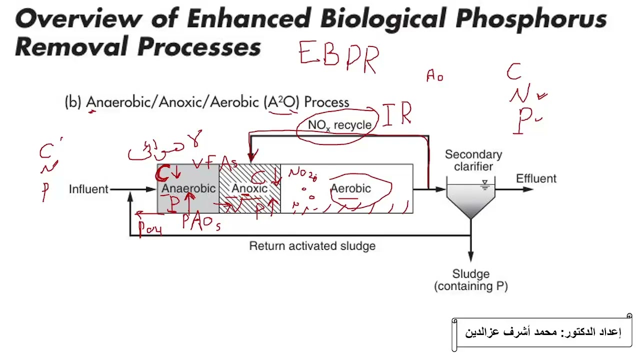 شرح نظام المعالجة البيولوجية للصرف الصحي (A2O) للتخلص من النتروجين والفوسفور EBPR