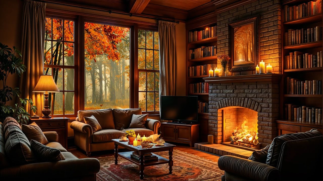 Smooth Jazz Music in a Reading Nook for a Cozy Autumn Day ☕ Fireplace Sounds for Unwinding