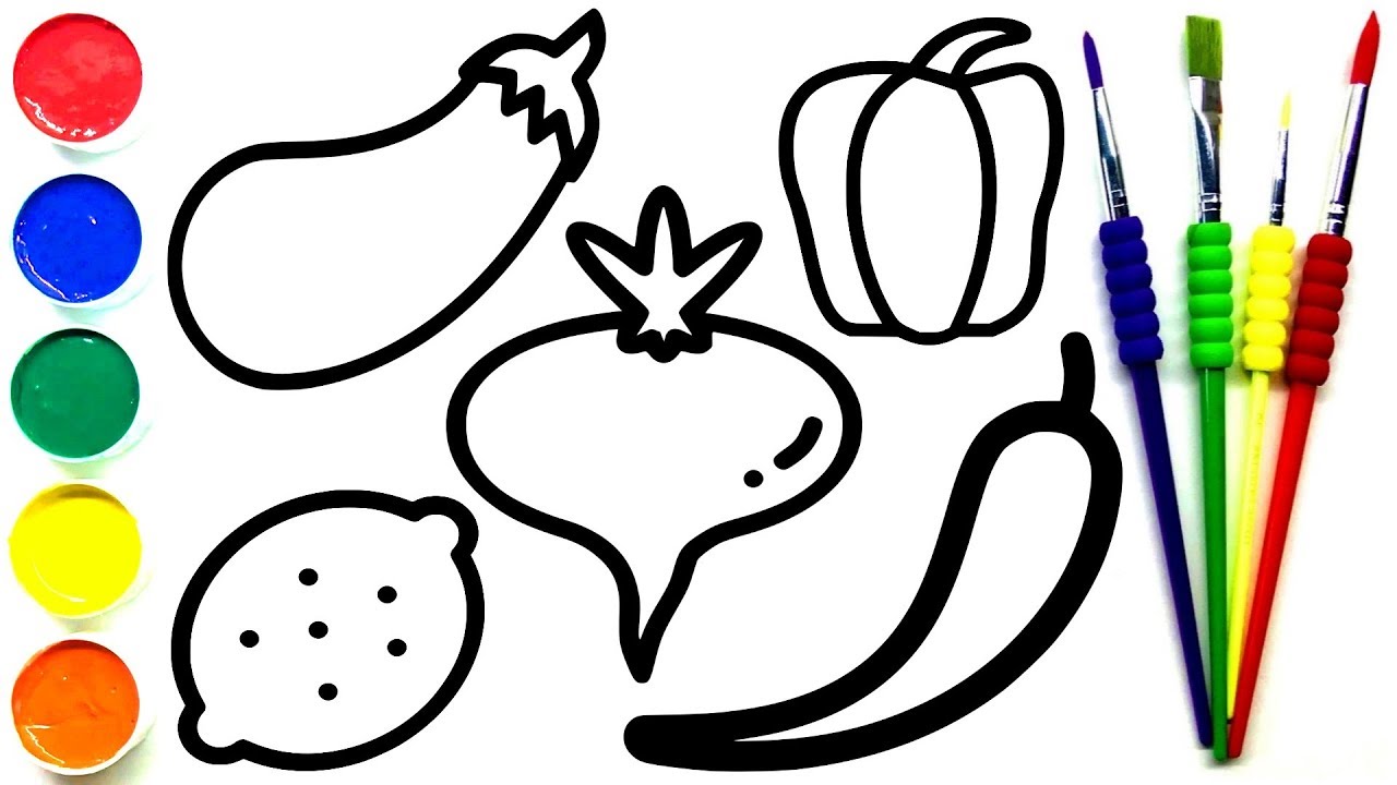 6 Kinds Of Vegetable Coloring Page | Glitter Vegetables Coloring and Drawing for Kids ,Toddlers