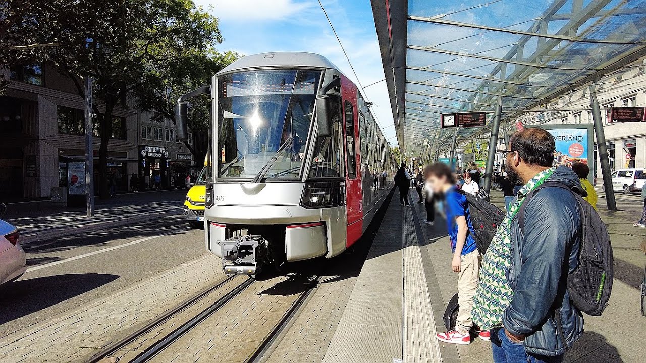 Rheinbahn German subway tourism.U76 Krefeld--Düsseldorf.City Walk by Rheinbahn