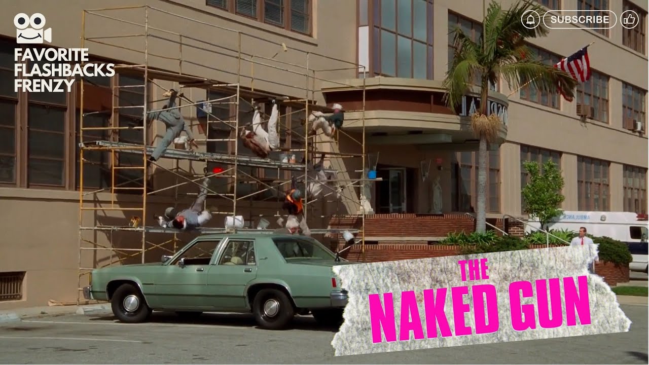 Frank Drebin vs. construction workers on scaffolding | Leslie Nielsen's slapstick comedy gold!