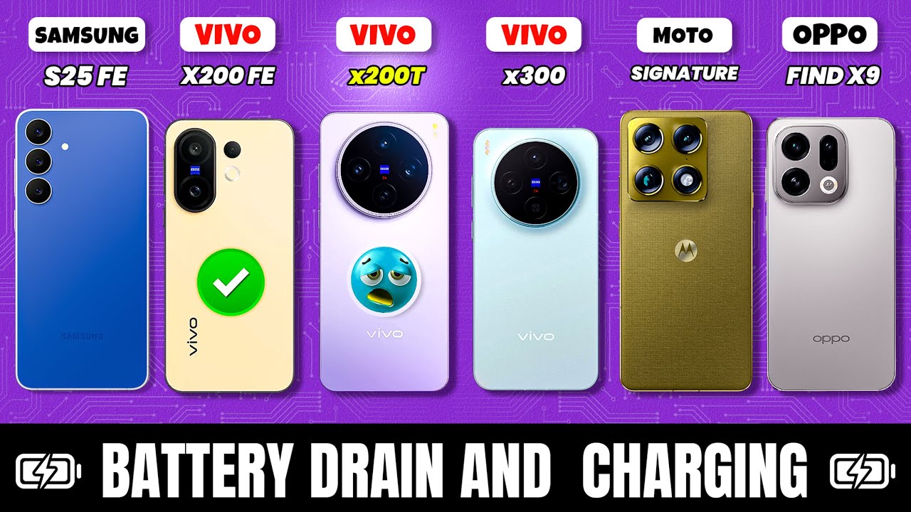 vivo X200T vs vivo X300 vs Moto Signature vs vivo X200 FE vs Samsung S25 FE - тест на разрядку ба...
