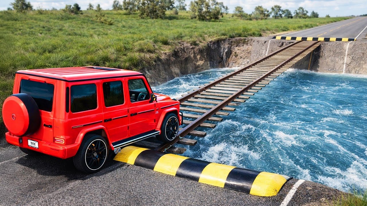 Cars vs Train Track Bridge Challenge #2 in BeamNG Drive!