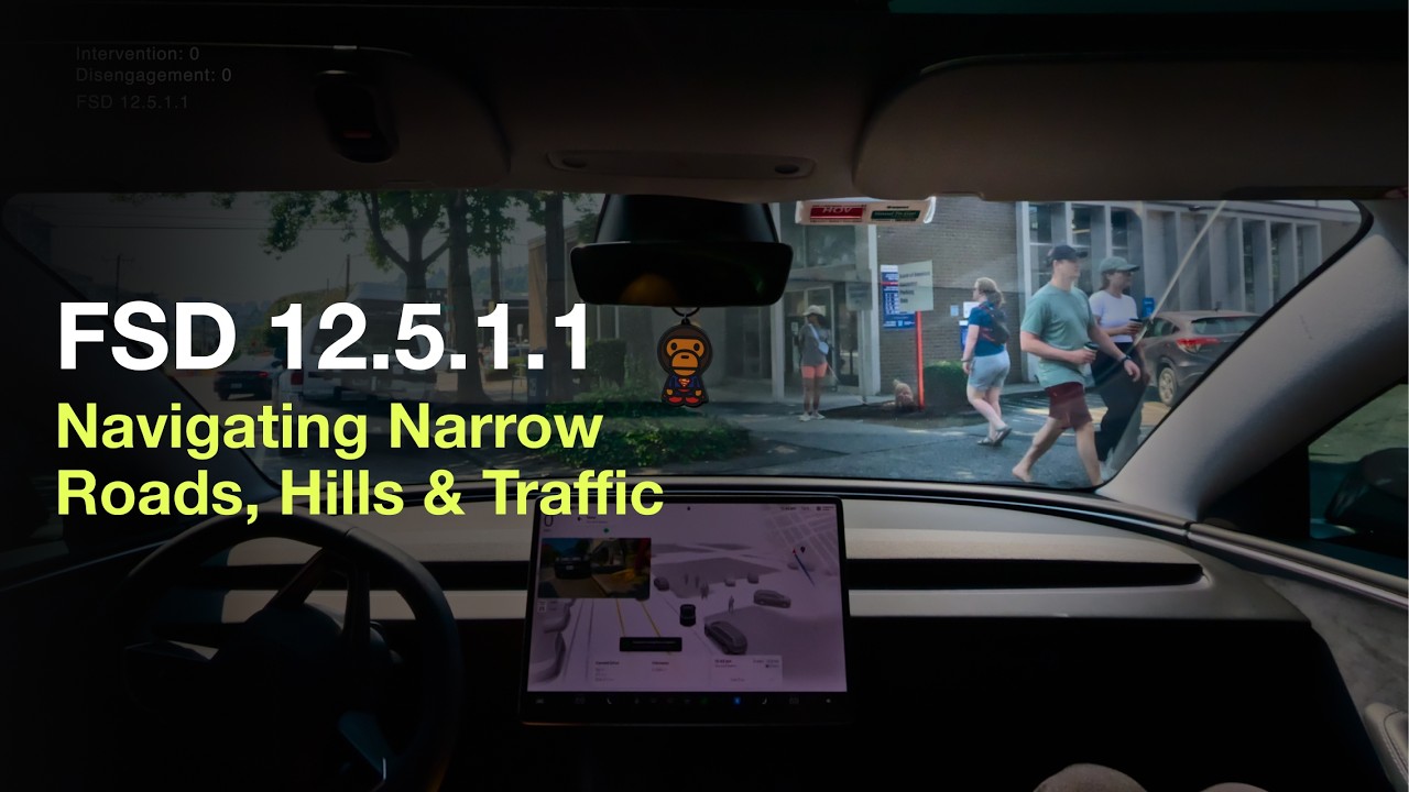 Tesla FSD - Navigating Narrow Roads, Hills & Traffic