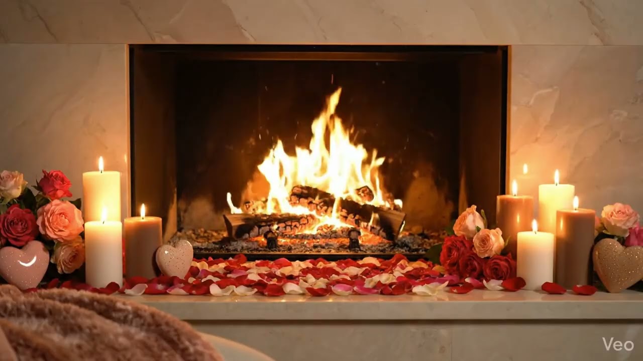 Romantic Cozy Fireplace 💗 | Valentine’s Day Ambience