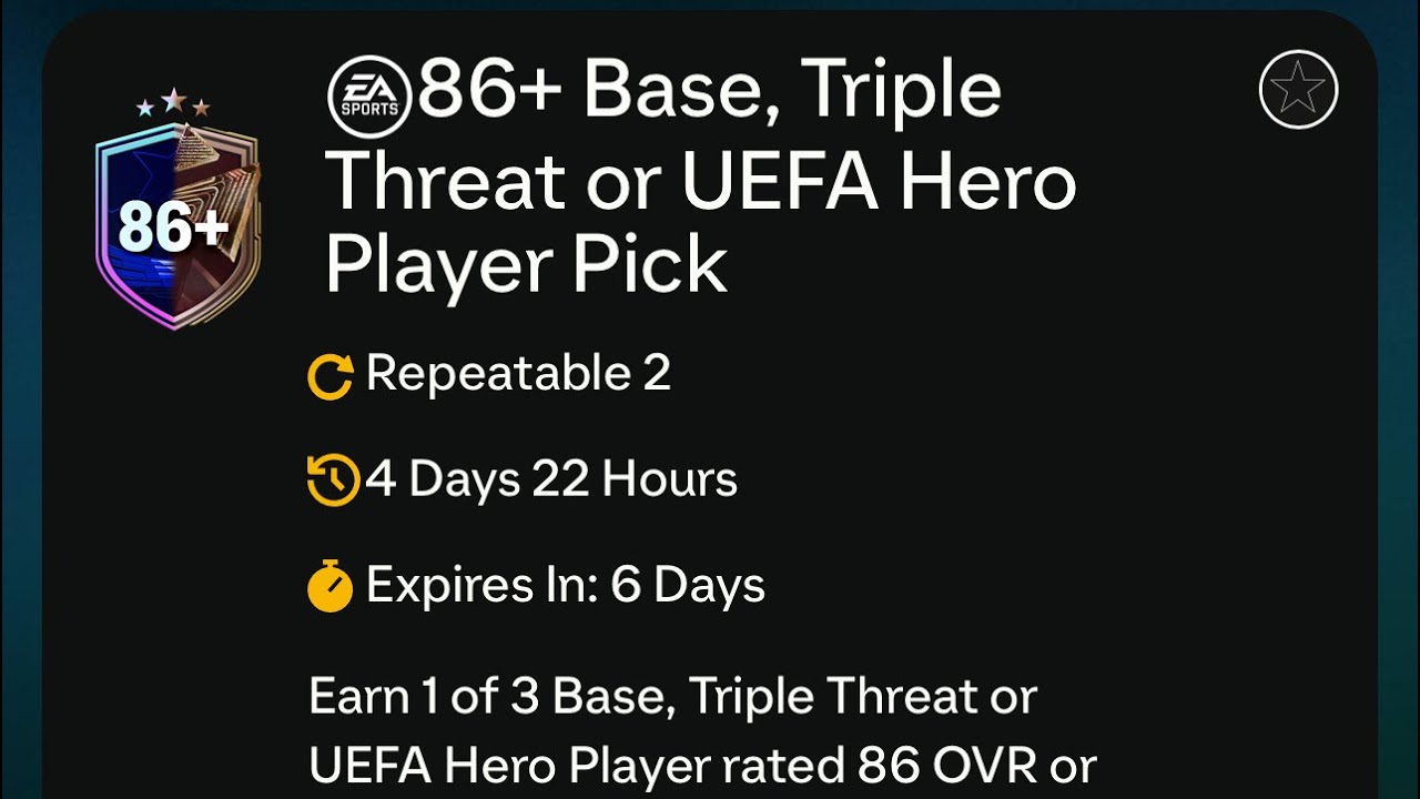 86+ base/triple threat or Ucl hero player pick FC24