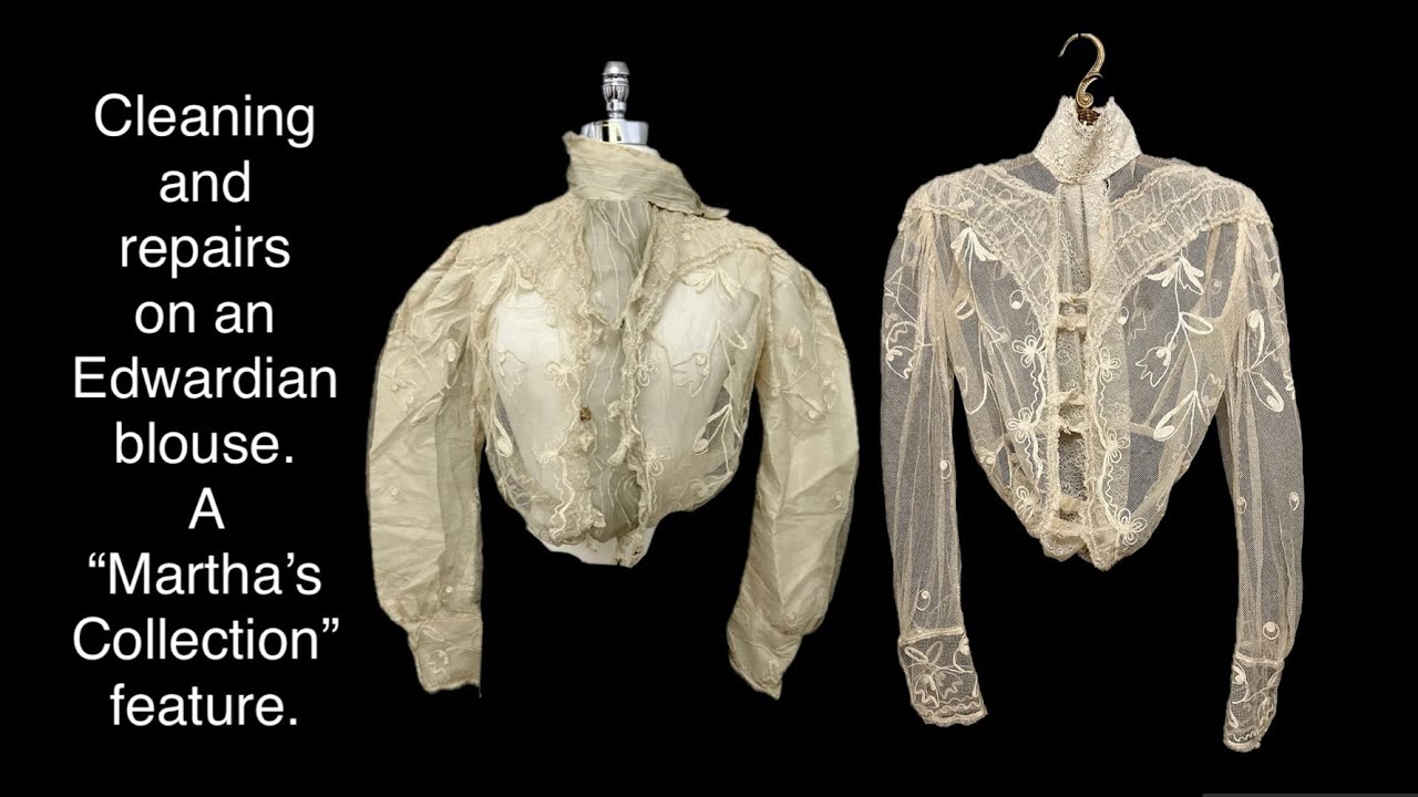 An Edwardian lace blouse has its tattered silk lining removed, is washed and the collar replaced. 