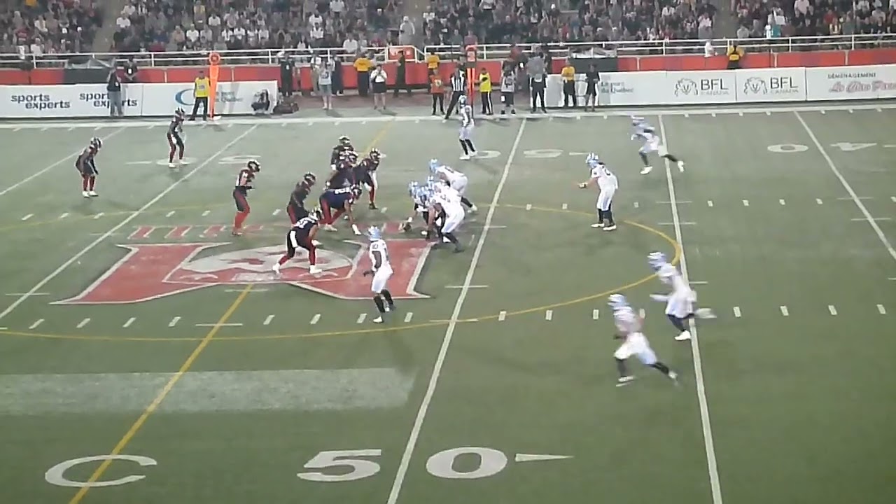 Toronto Argonauts QB Nick Arbuckle throws a 47-yard pass to David Ungerer III vs. Montreal Alouettes
