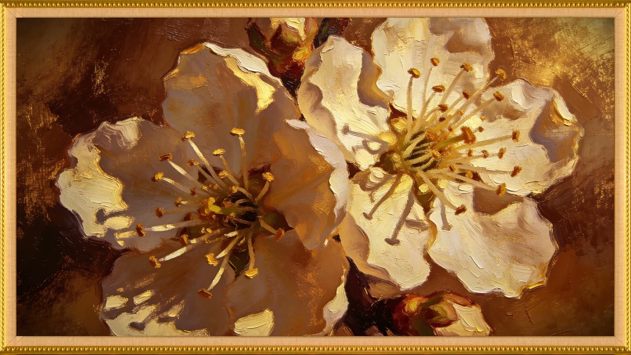 Floral Close-Up Painting | 4K Golden Frame TV Art | Warm Vintage Gallery | 4K Smart TV Art | 2 Hours