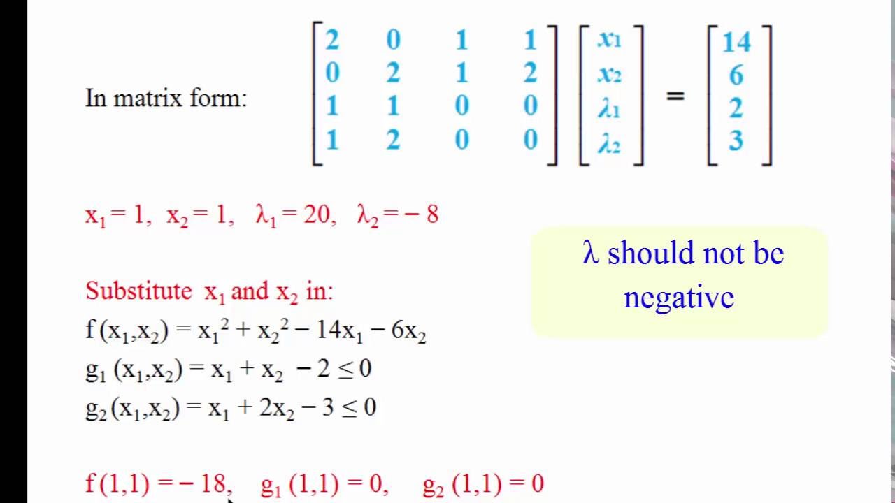 Lagrange Multipliers with equality and inequality constraints (KKT conditions)