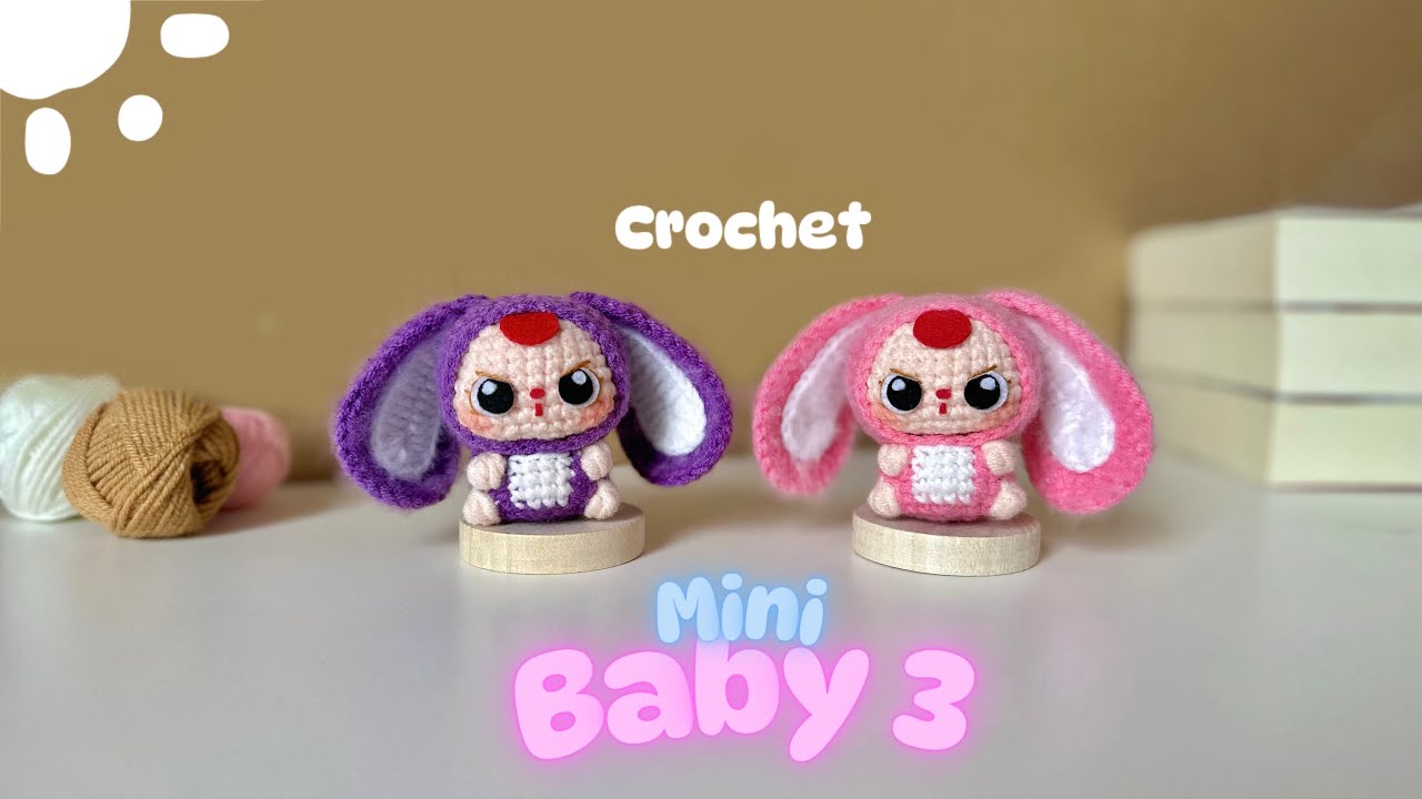 Crochet mini Baby Three keychain | Crochet bunny - Amigurumi | Hướng dẫn móc bé thỏ bằng len