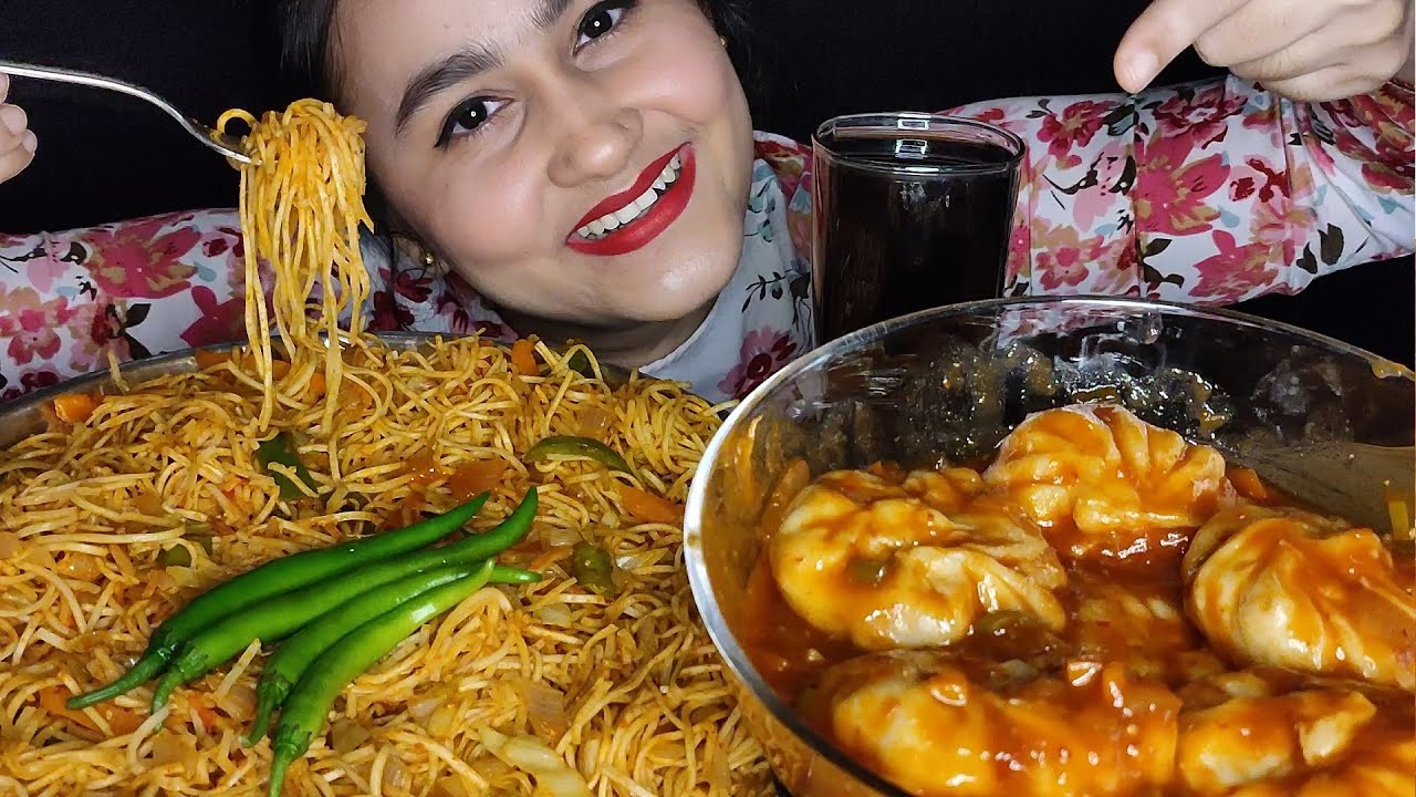 Real Mukbang!!!🔥Cook And Eat With Me😉llEating Hot Garlic Sauce Momo And Chowmien🥵ll Mukbang+ASMR😋