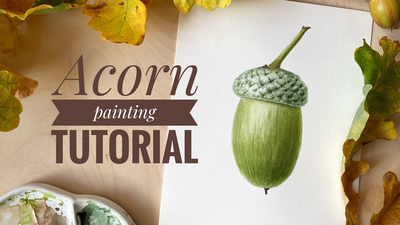 Easy Autumn watercolor painting | Acorn painting Step-by-step