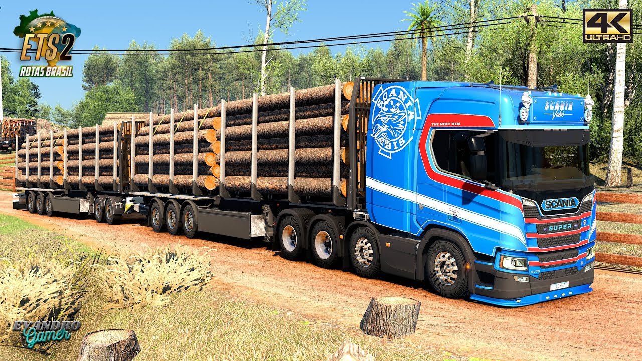 Pressão na Scania R770 V8 2025 Diretão (50 t) Rodotrem Florestal Ets2 V1.57