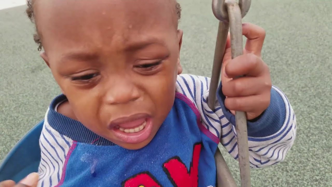Preemie Baby Cries to stay on Swings at Park so Dad brings Thomas Train