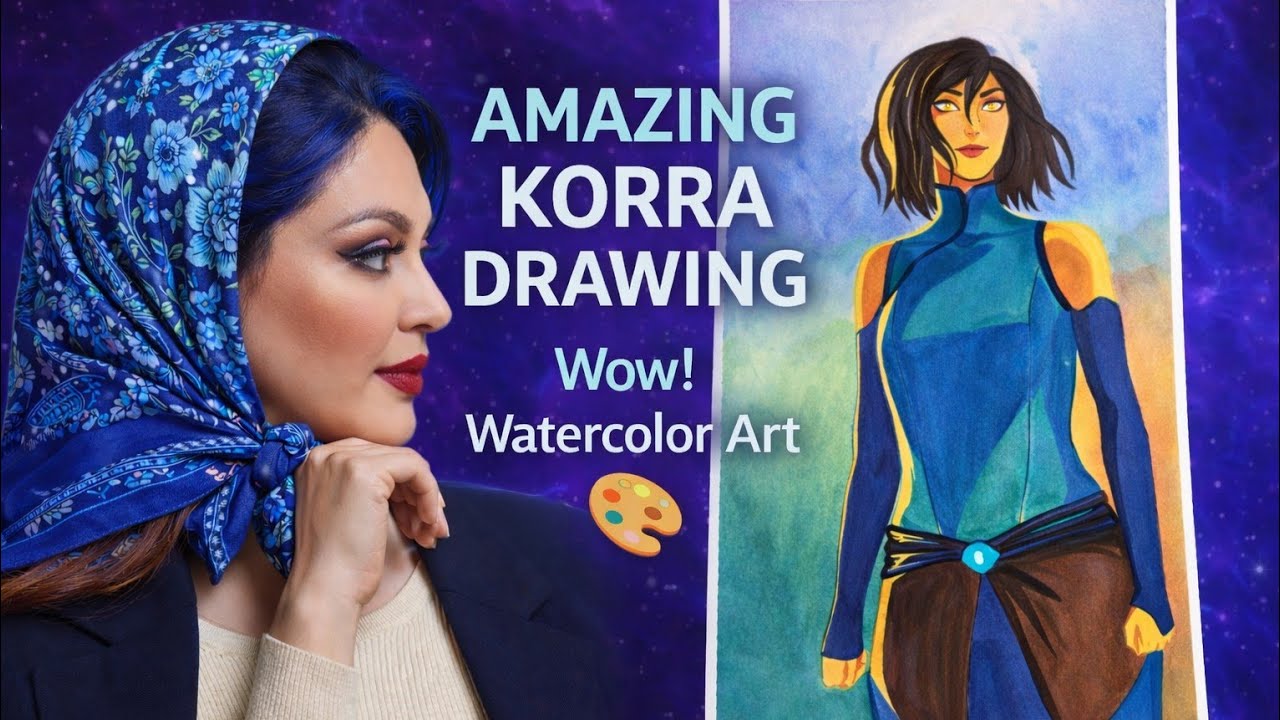 ✨️Drawing Avatar Korra with Watercolor😍🩵✨️#art #artwork #viral #watercolor #viralvideo #painting 