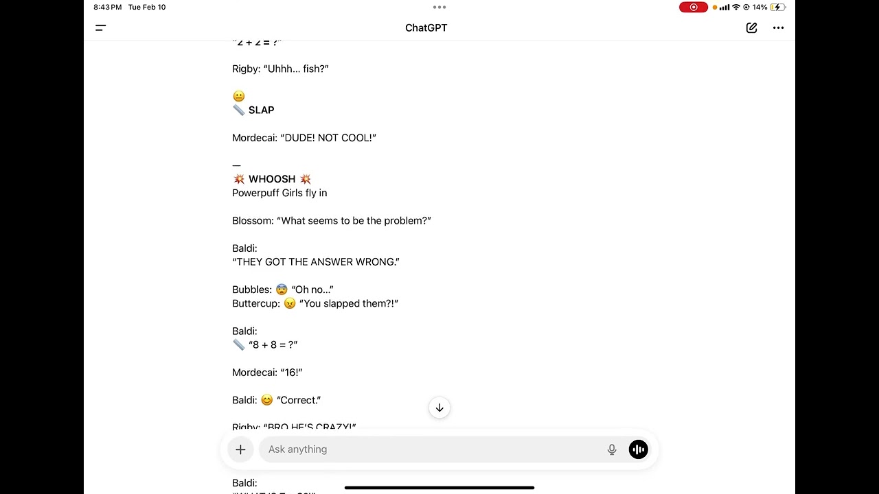 Voice lines for REGULAR SHOW VS THE POWERPUFF GIRLS AND BALDI Scene The Park 