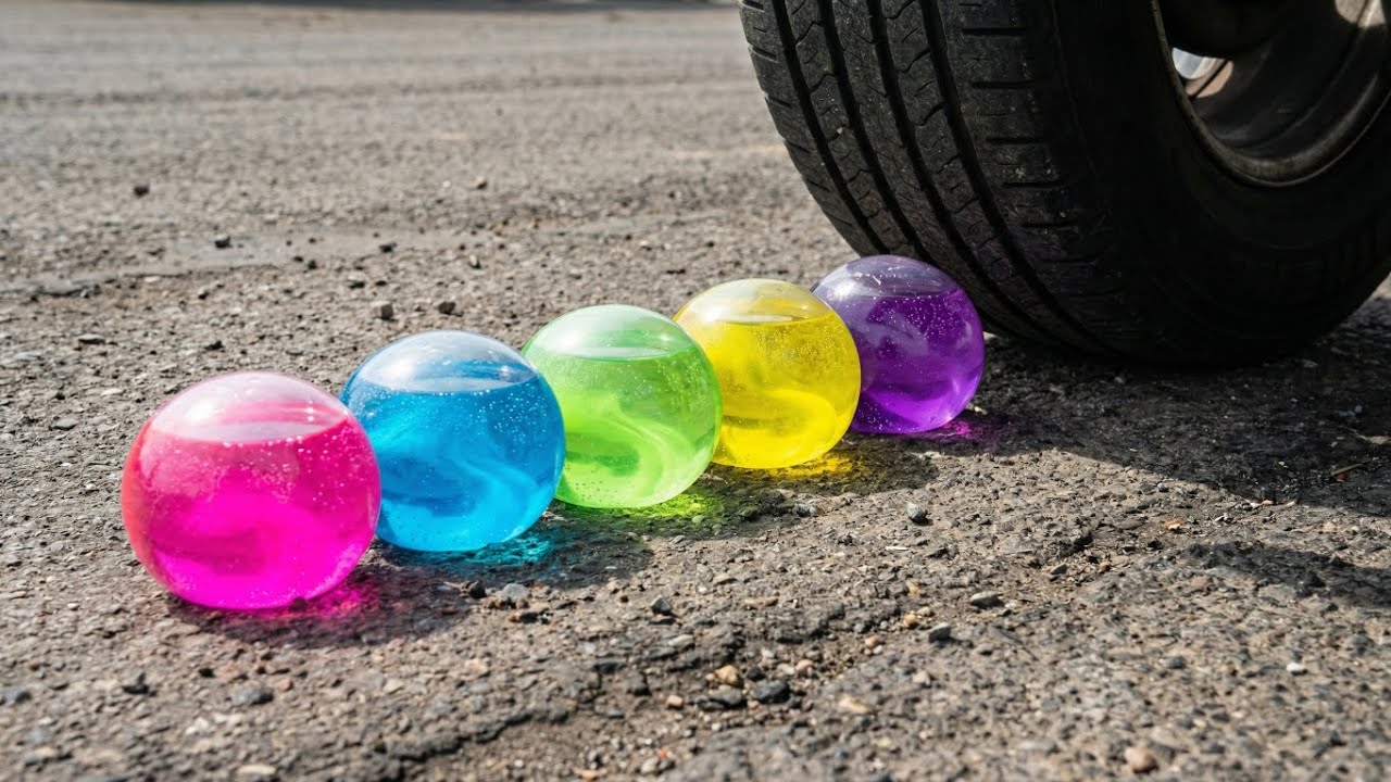 EXTREME ASMR Car Tire Crushing Rainbow Oil Slabs, Glow Orbs|Crushing Crunchy, Soft Things with Car! 