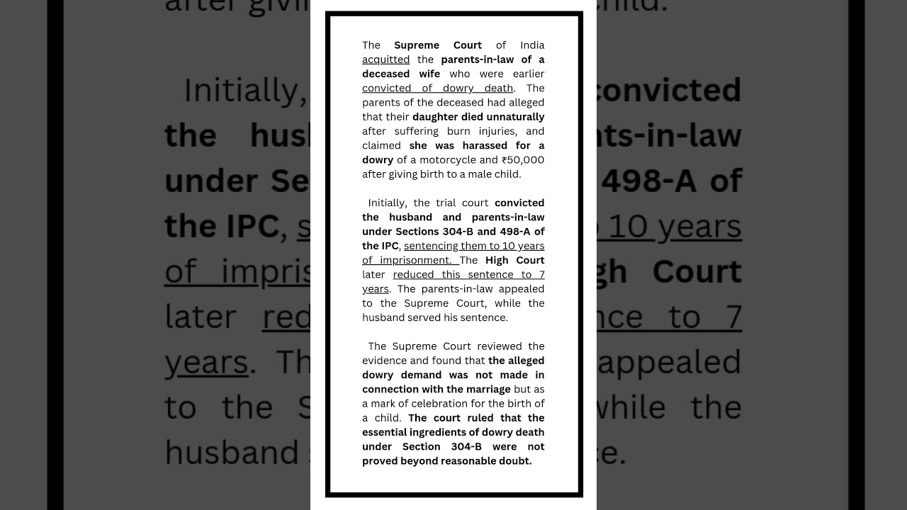 Supreme Court Acquits In-Laws in Dowry Death Case | Dowry Demand Not Proven | S.304-B IPC
